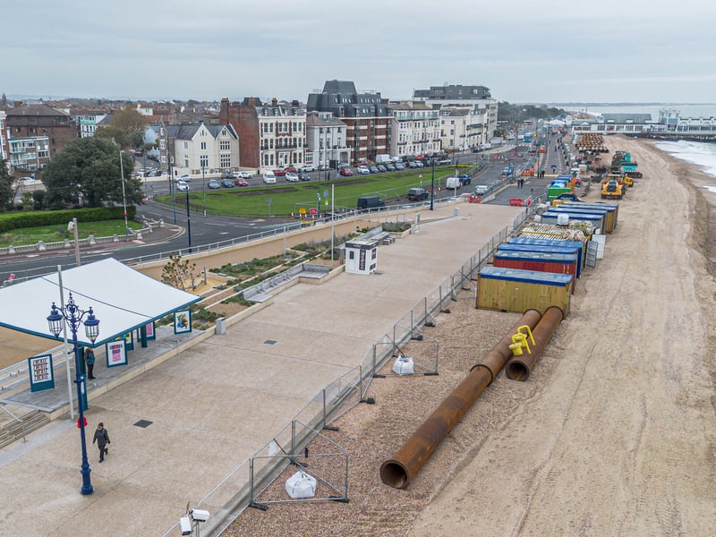 Giant pipes are being installed in Southsea as part of the sea defences project