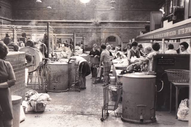 Inside Armley wash-house in January 1976.