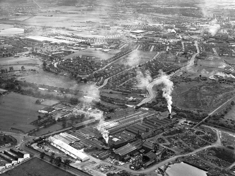 An aerial shot of the Carron Ironworks near Falkirk in September 1973