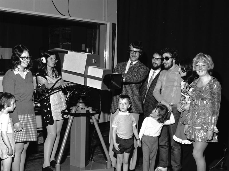Visitors to the TV studio at Callendar Park College, Falkirk, in June 1971.