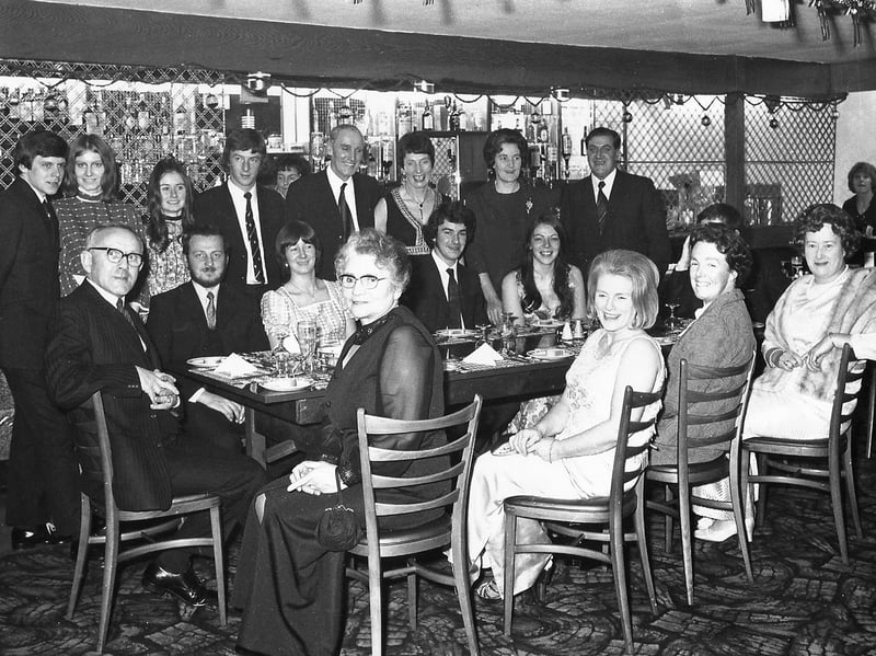 The Hayshead Primary School staff dinner and dance is held in the Viewfield Hotel, Arbroath, in December 1972. Headteacher Jim Smith is seated on the left, with fellow staff members around the table.