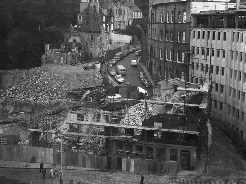 The demolition of the top of Leith Street, Edinburgh, is almost complete in August 1973. Calton Road can be seen to the rear.