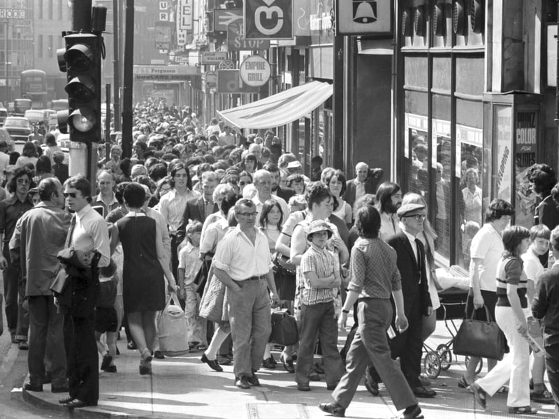 Crowds enter Central Station in Glasgow during the Glasgow Fair in July 1972