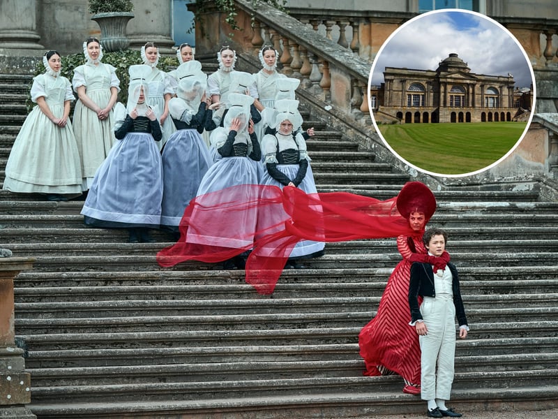 The grand Frankenstein mansion seen in the film is, in reality, four separate houses - two of which are in Scotland. Exterior shots of the home were filmed at Gosford House, as pictured here, which provided the main exterior. The grounds of the country house are also where the butterfly park scene was filmed, with the coach house also making an appearance as the silversmith.