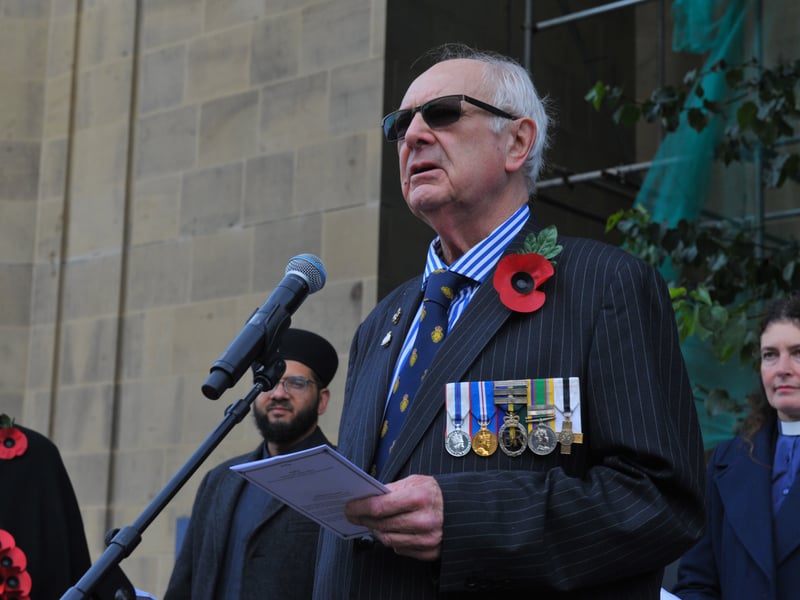 Major Ian M Stonery, Vice President Leeds Group Royal British Legion, reads The Exhortation.