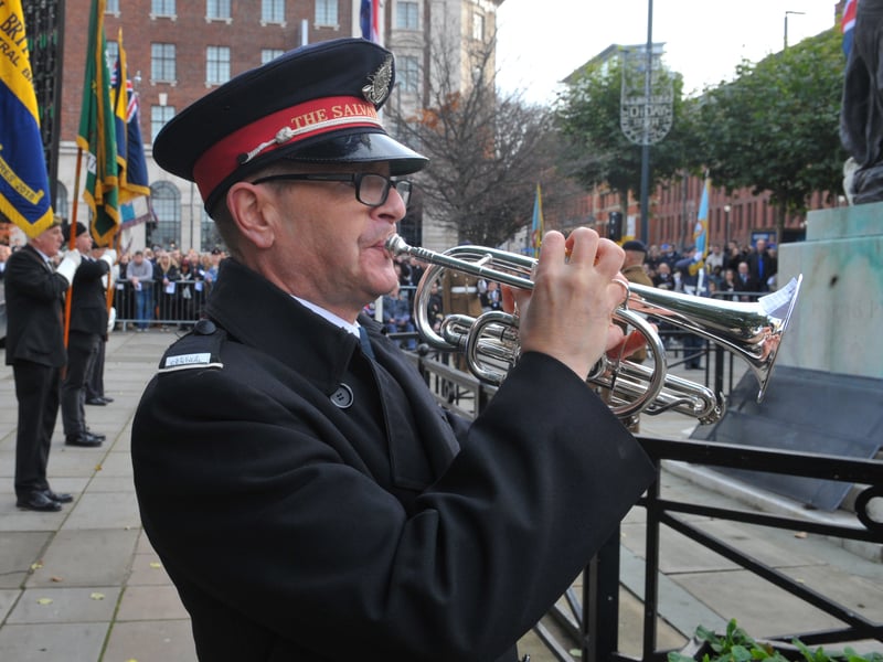 James McQuire of the Leeds Salvation Arms plays The Last Post.
