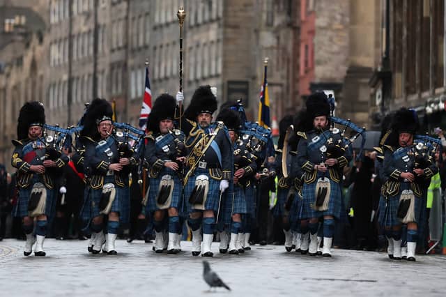 Royal Air Force Central Scotland Pipes & Drums played during Remembrance Sunday.
