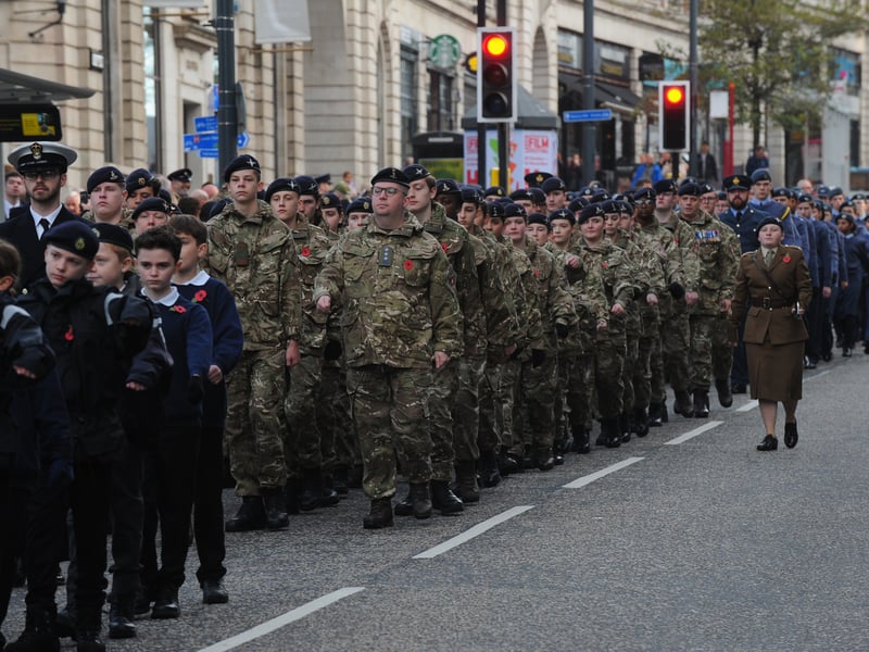 Current serving military personnel, led the procession of dignitaries to the war memorial from Rossington Street.