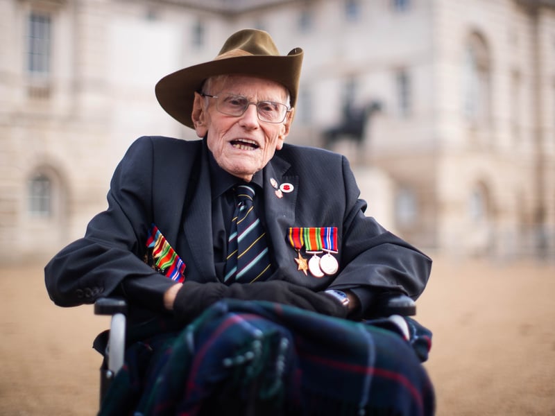 Second World War veteran Kenneth Embleton, 101, in Horse Guards Parade, central London, following the Remembrance Sunday service at the Cenotaph in London.