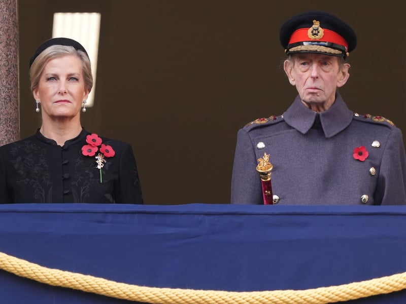 The Duchess of Edinburgh and the Duke of Kent during the Remembrance Sunday service at the Cenotaph in London.
