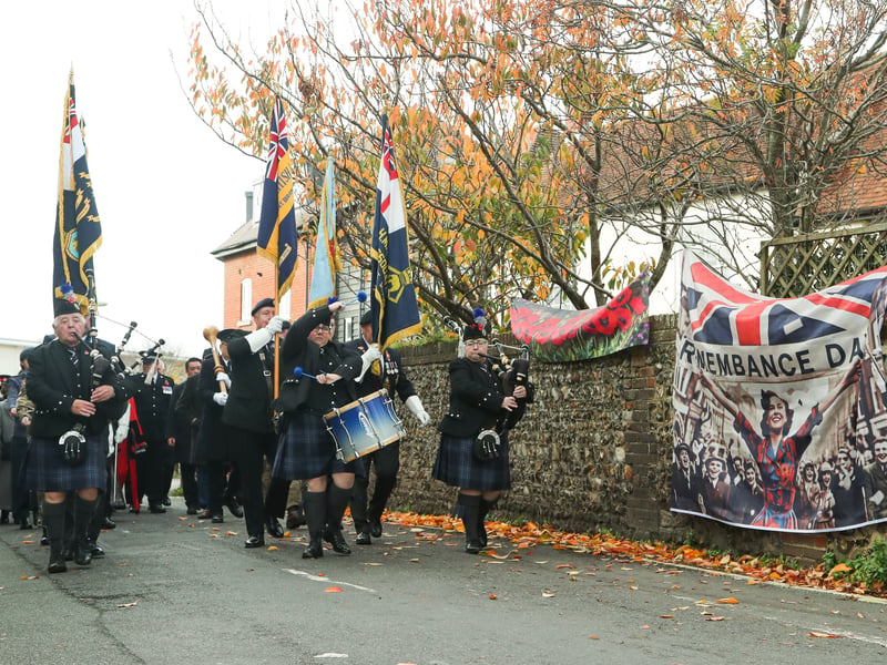 The parade heading towards St Faiths Church for the Havant Remembrance day service held in Havant