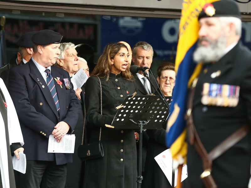 MP for Fareham Suella Braverman speaks at the Portchester Remembrance service on Saturday November 8th 2025