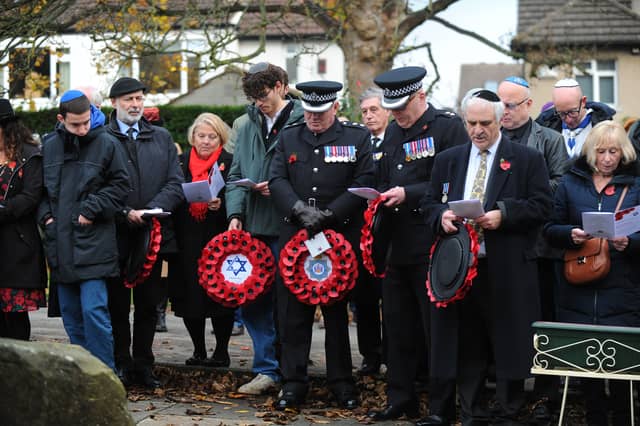 Crowds gathered at the BHH Synagogue on Street Lane, Moortown.