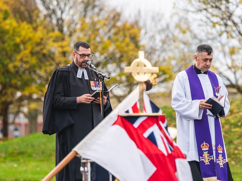 Royal Navy Chaplains lead the HMS Sultan in the act of remembrance.
