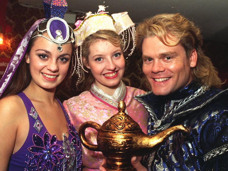 Byker Grove's Emma Brierley, left, from Dewsbury and Sasha Lawrence, 18, of Pontefract with Ian Williams from Neighbours in Aladdin at the City Varieties.