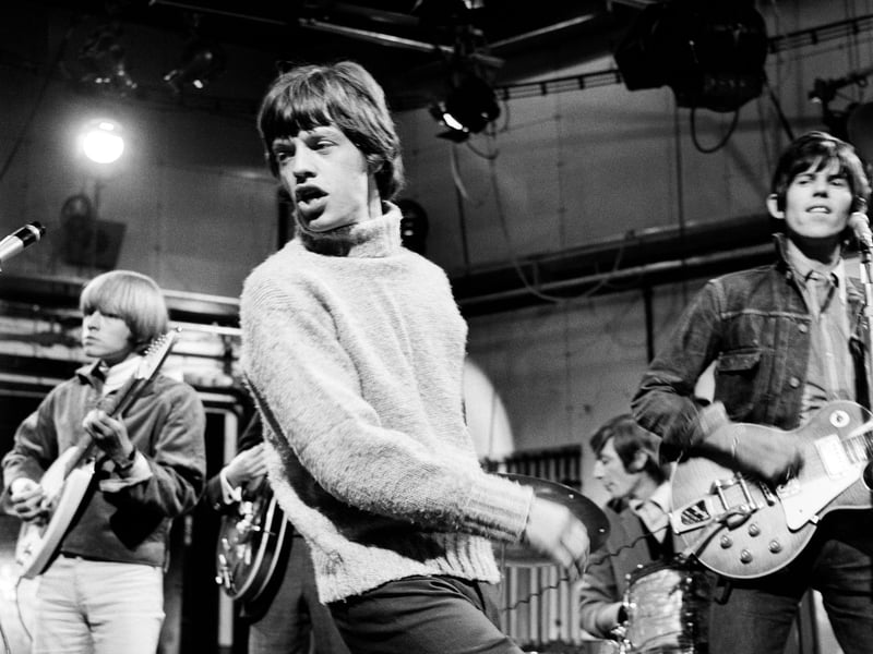 The Rolling Stones during rehearsals for an episode of the Friday night TV pop/rock show 'Ready Steady Go!' in February 1965