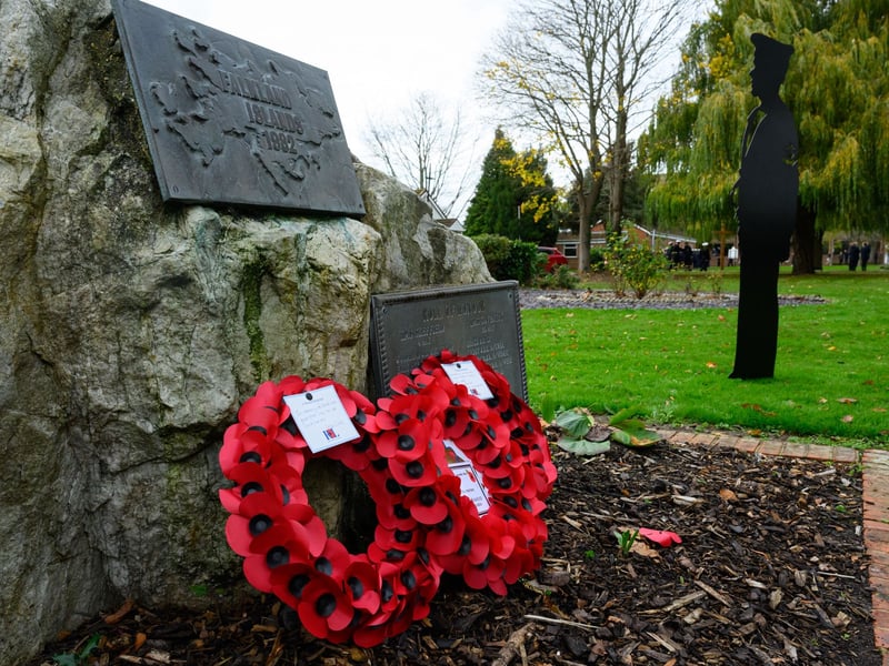 Wreaths laid at the HMS Collingwood memorial.