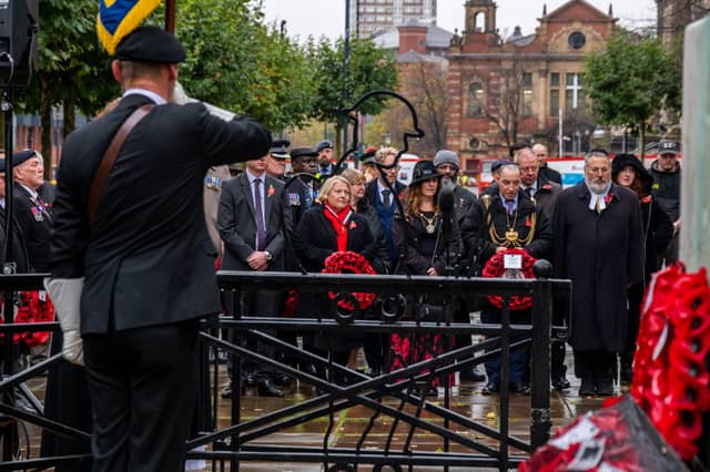 Hundreds gathered in Leeds city centre on Tuesday to remember those who lost their lives in conflict.