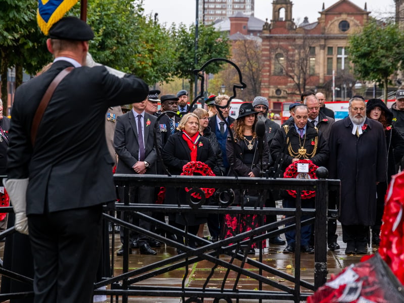 Hundreds gathered in Leeds city centre on Tuesday to remember those who lost their lives in conflict.