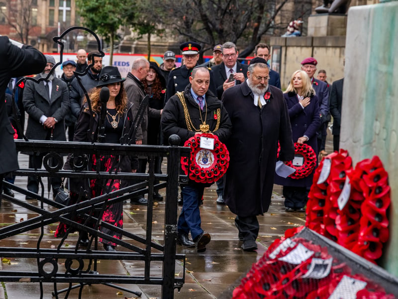 The Lord Mayor of Leeds Councillor Dan Cohen, laying a wreath at the Leeds Cenotaph.