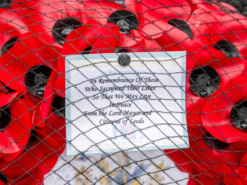 A selection of wreaths laid at the Leeds Cenotaph.