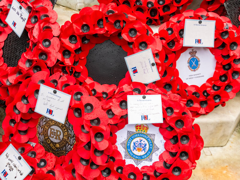 Wreaths laid at the Leeds Cenotaph.