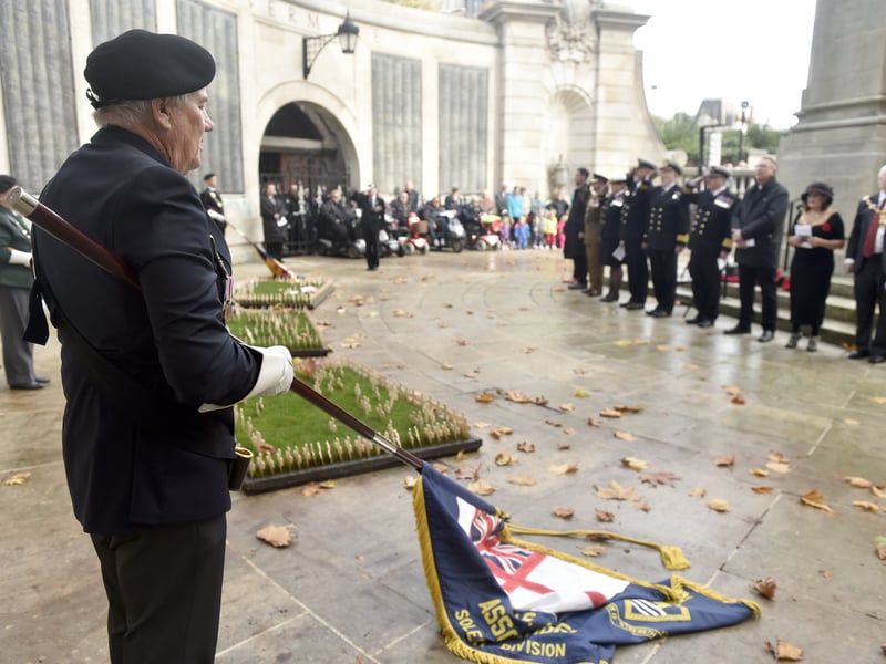 A service was held on Tuesday, November 11, 2025, at the First World War cenotaph in Guildhall Square, Portsmouth, to mark Armistice Day.