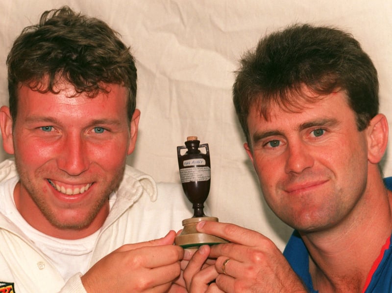 England captain Mike Atherton and his Australia counterpart Mark Taylor pictured with the famous urn ahead of the latest Ashes series in November 1994