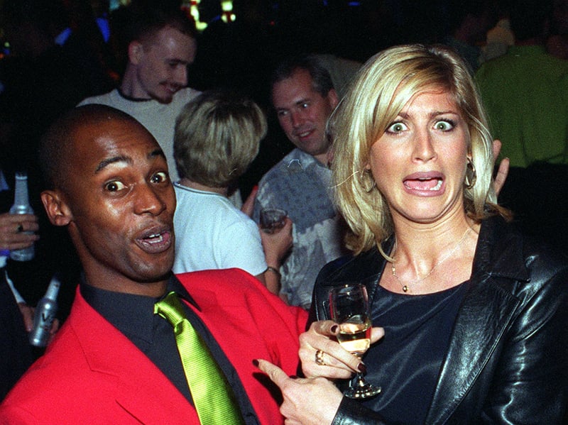 TV presenter Dani Behr with Mr Jaks at the opening of Ikon and Jumpin Jaks nightclub, in Wakefield, in September 1997