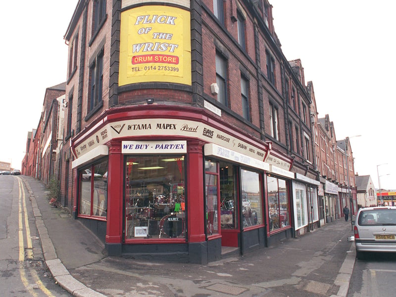 The Flick of the Wrist drum store, on Gibraltar Street, Sheffield, in February 2000