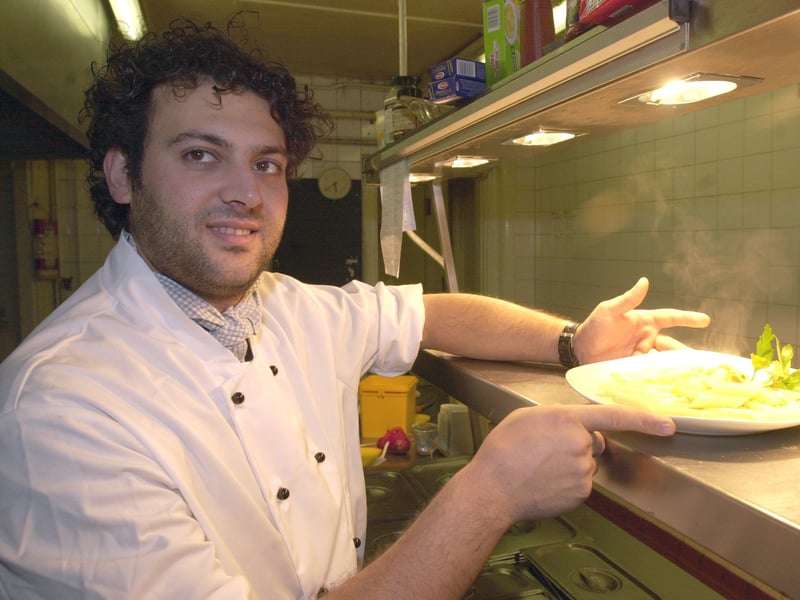 Owner Mario Masia in the kitchen at Maso Italian restaurant, Surrey Street, Sheffield, in December 2001
