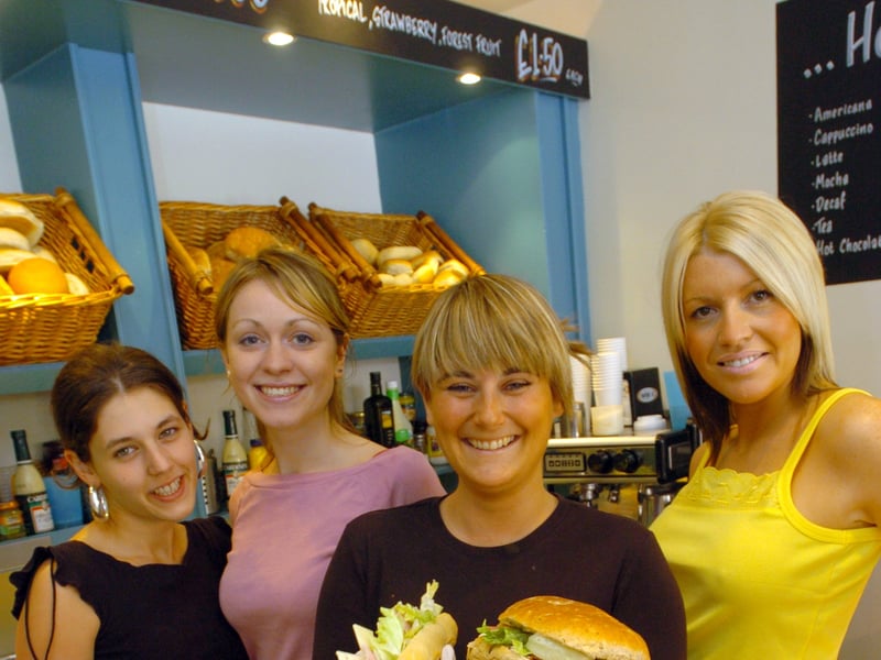 Joy Waters, Abi Barragry, Caroline Matthews and Katie Walker at the Relish sandwich shop, West Street, Sheffield, in May 2004