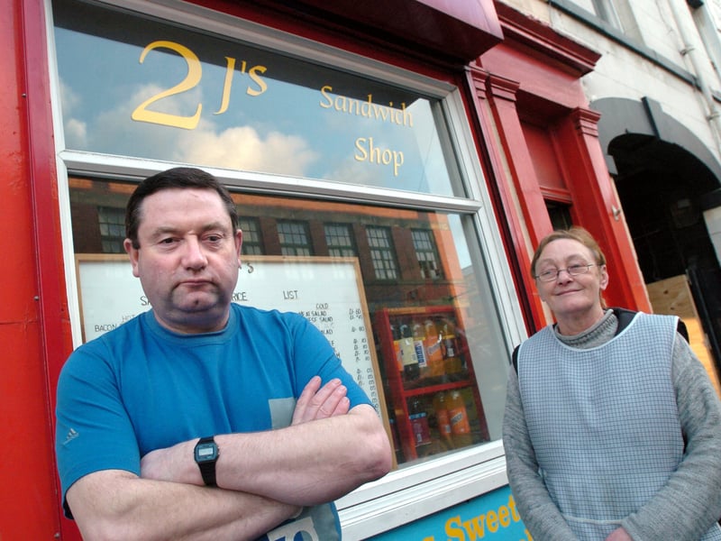 Eric Jarvis and ex-wife Denise at 2J's Sandwich Shop, on Matilda Street, Sheffield, in December 2005