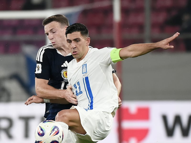On his 20th appearance for Scotland, he was booked for catching Pavlidis in the face as he struggled to anchor the midfield for the visitors. He did exert more influence as the game became ragged and was the victim of an elbow that led to Bakasetas being dismissed. 5