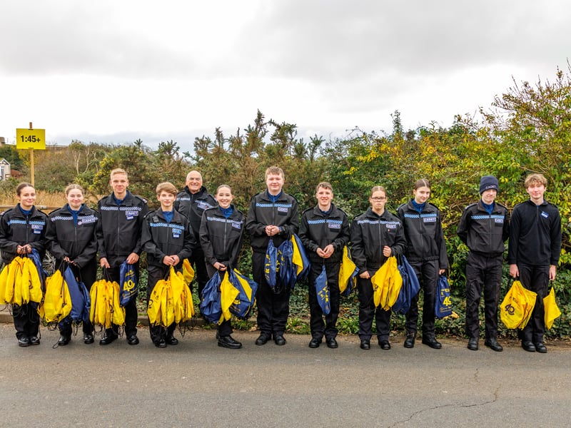 A team of cadets who handed out the Gosport Half Marathon 2025 bags to participants at the finish line.