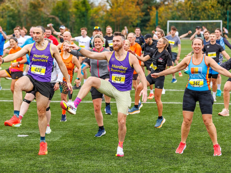 The warm up at the Gosport Half Marathon 2025.