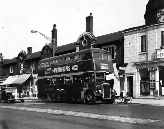 A bus on Roundhay Road near the Karnac Road junction in August 1959.