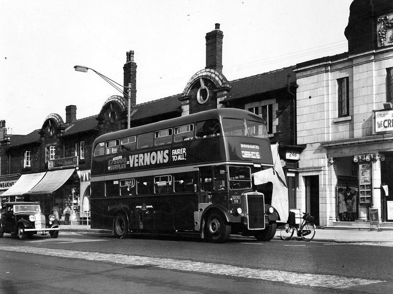 A bus on Roundhay Road near the Karnac Road junction in August 1959.