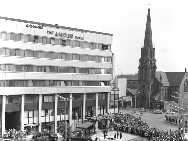 The Queen Mother arrives at the Angus Hotel in Dundee after opening the Tay Bridge in Perthshire in August 1966