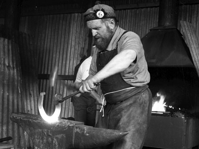 Farrier Mr Redford,  from Camperdown Park in Dundee, taking part in a horse shoeing competition in 1965.