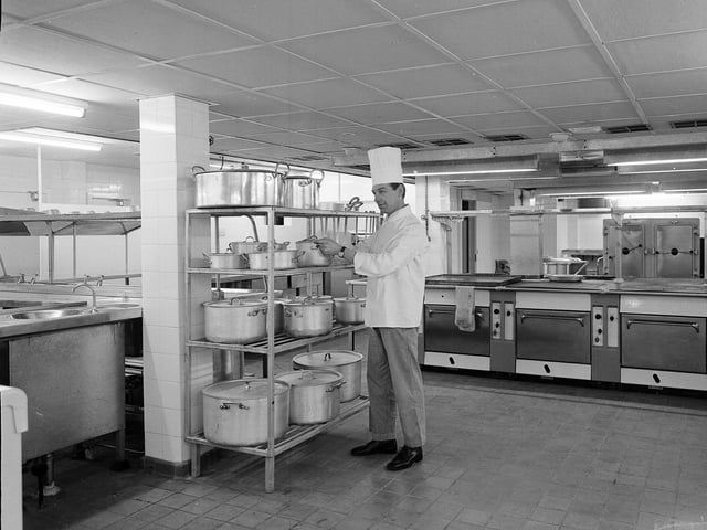 Part of the well equipped kitchen at the Angus Hotel in Dundee in March 1964.