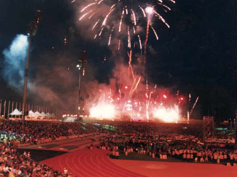 A fireworks display at Don Valley Stadium, Sheffield, in December 1993