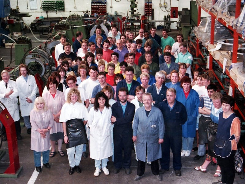Staff at the historic knife-making firm Richardsons of Sheffield pictured in June 1993