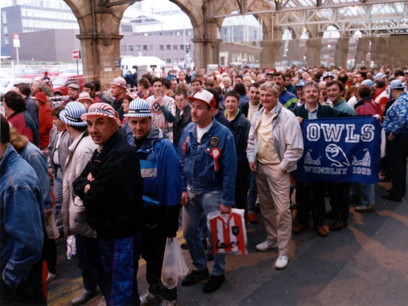 Sheffield United and Sheffield Wednesday supporters at Midland Station on their way to the 1993 FA Cup semi-final at Wembley