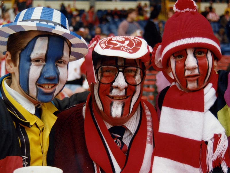Fans show their colours at the Sheffield United v Sheffield Wednesday FA Cup semi-final at Wembley in April 1993