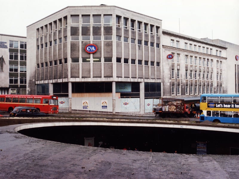 Sheffield's Hole in the Road subway pictured in December 1993, with C&A in the background