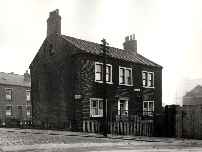 On the left edge of this view, number 3 Nineveh View is visible. View looks from Nineveh Avenue onto number 1 Nineveh, seen in the centre. This is a double front back-to-back property with a large garden to the front which was originally called Nineveh House.