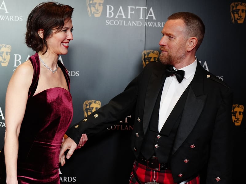 Ewan McGregor and his wife Mary Elizabeth Winstead attend the BAFTA Scotland Awards 2025