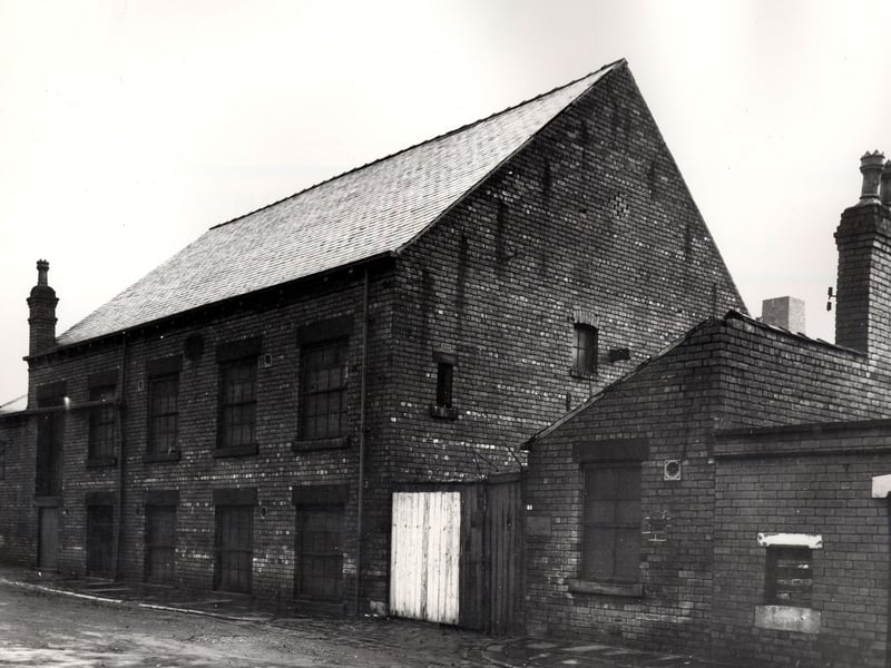 This view shows industrial premises on Meynell Street, number 46. This had been the premises of Priestly Bros (Leeds) Ltd from around 1900 until the 1940s and at the time of this view was used as a warehouse. Pictured in November 1966.