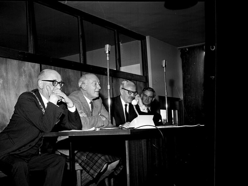 Sir Ronald German phones the French Postmaster General M Jacques Marette to open the new telephone trunk call centre at Woodcroft, Morningside, in July 1961.